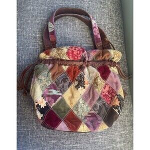 Vintage Lucky Brand Patchwork Boho Bag Italian Leather Velour Velvet